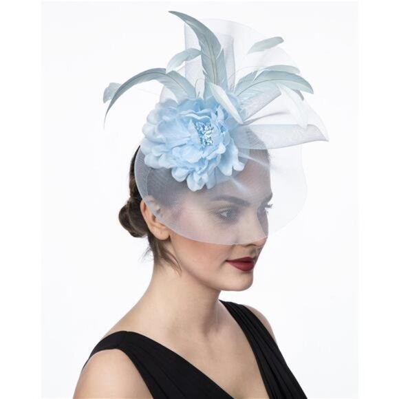 Women's Tea Party Hat Summer Light Blue - Picture 3 of 6